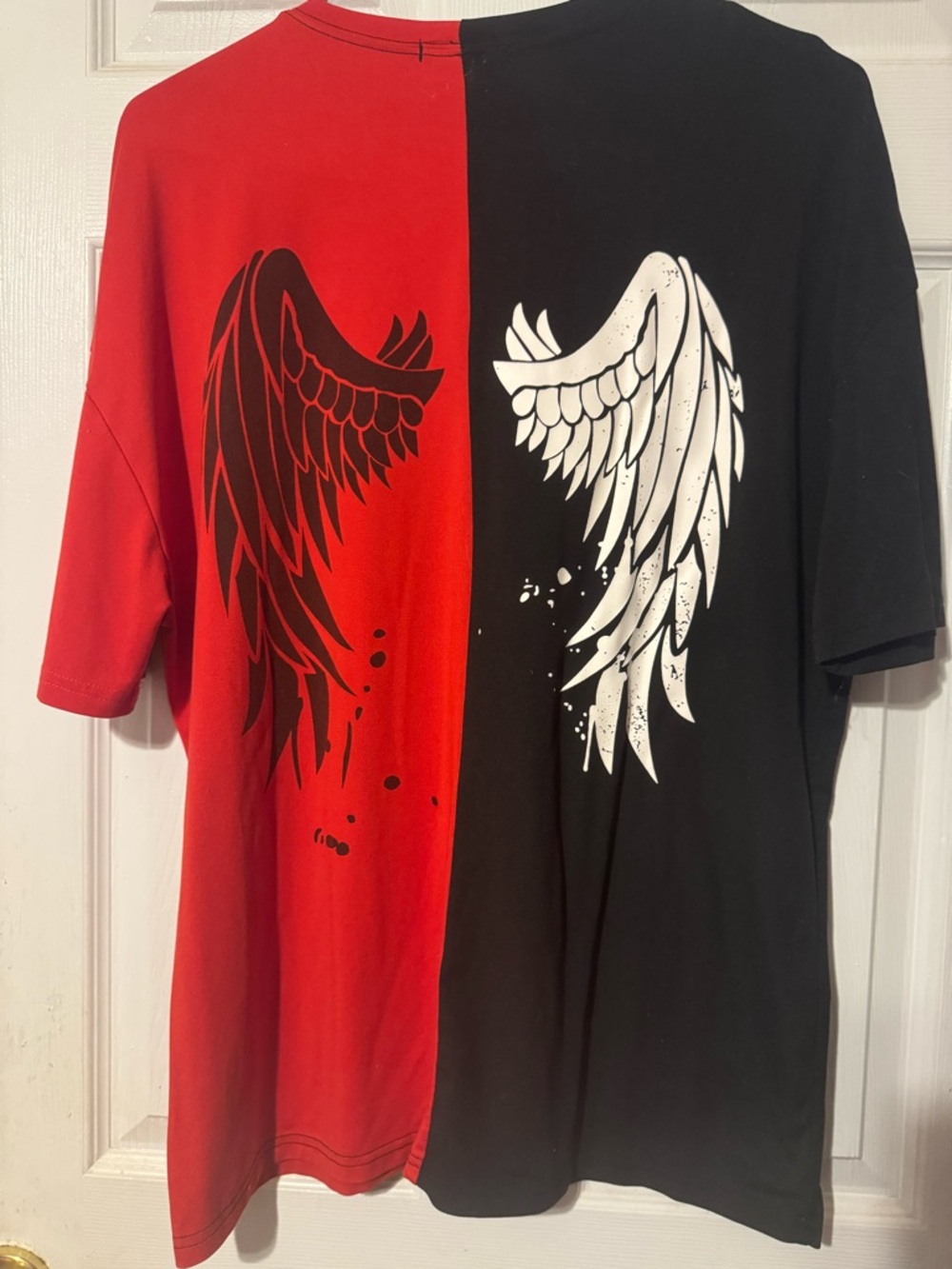 SHEIN black/red oversized t-shirt with angel wings design
